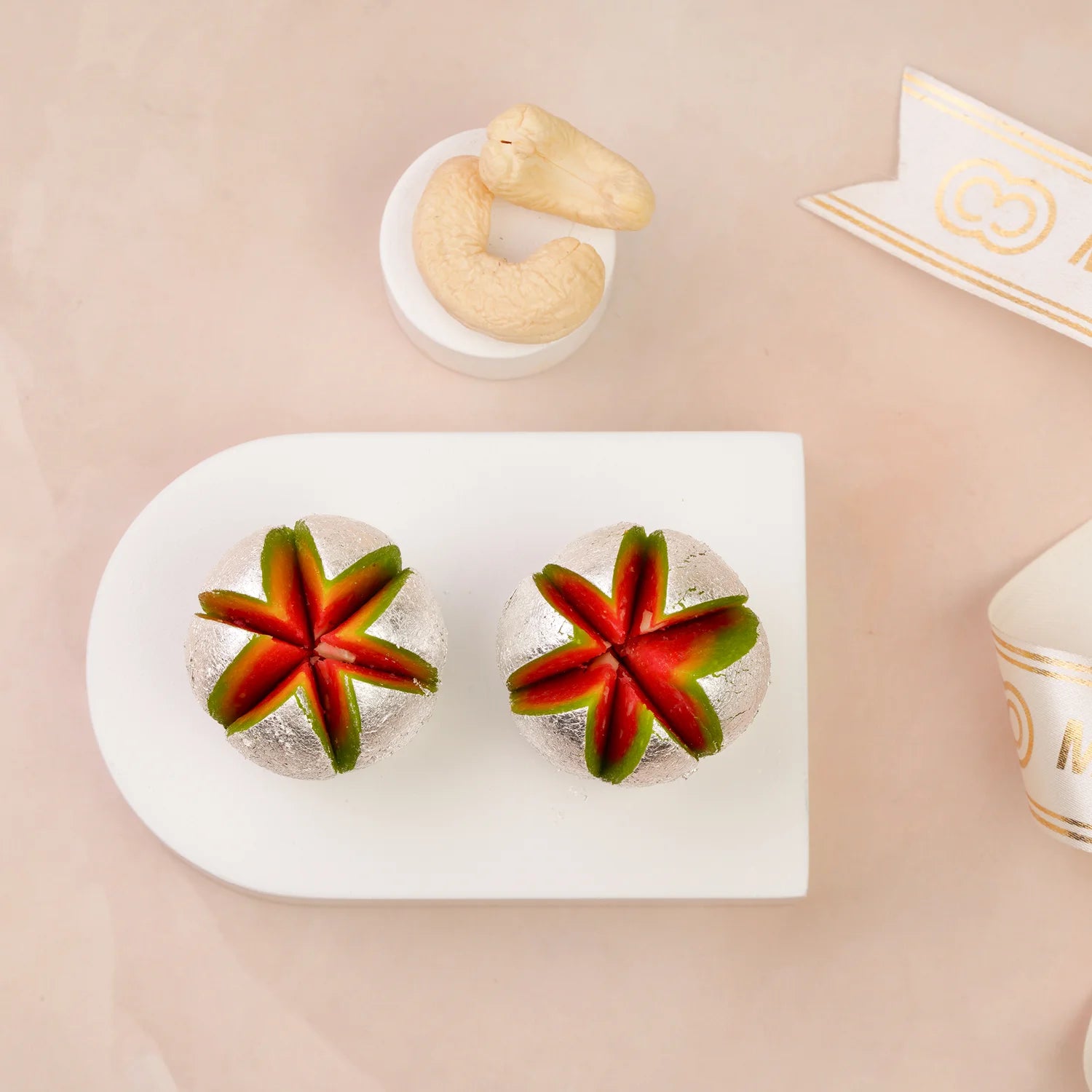 Traditional Kamal Bhog sweet with cashew flavor